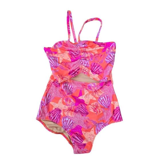 NWT Crewcuts Girls Seashell Swimsuit Size 14 UPF 50+ Starfish Print Cutout - Picture 3 of 9